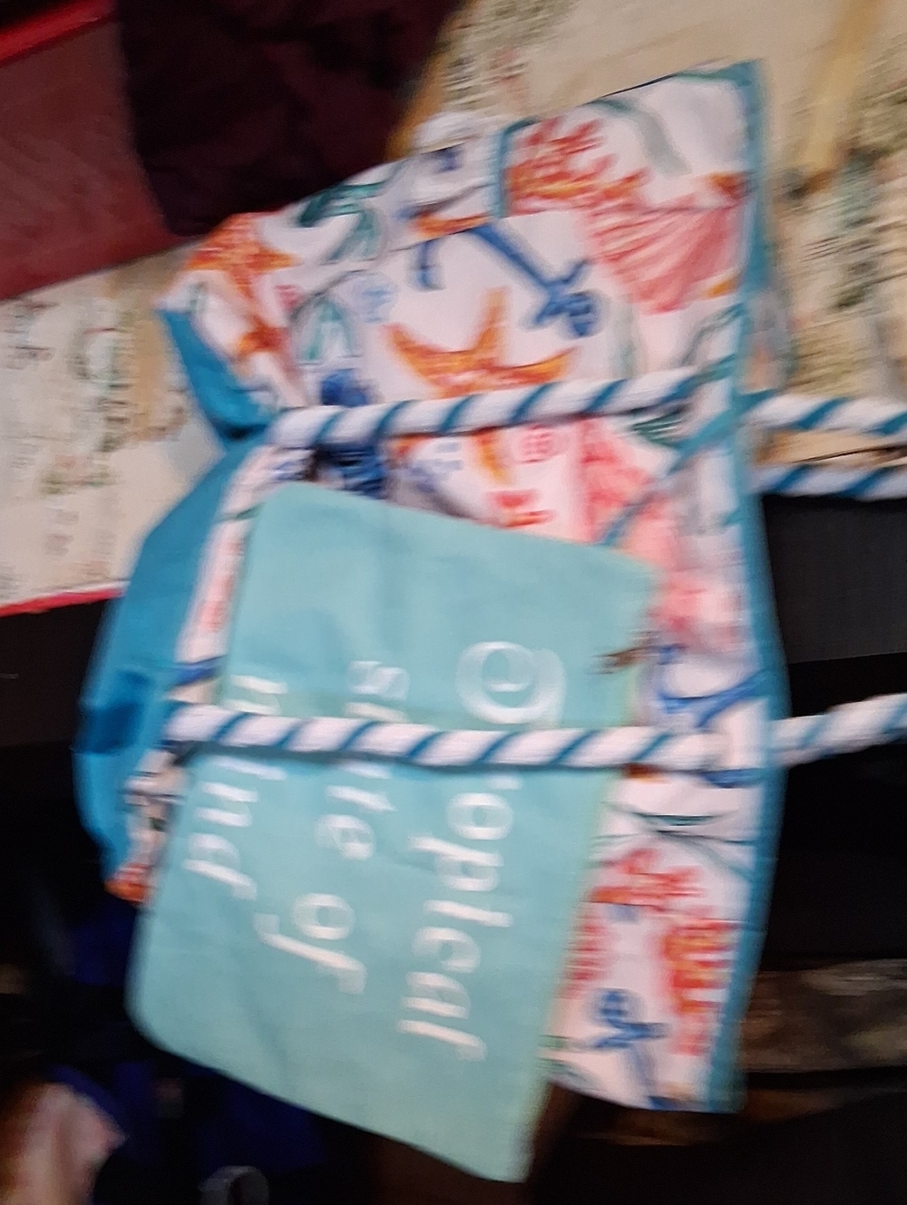 Light Blue Floral Beach Tote Bag with Rope Handles